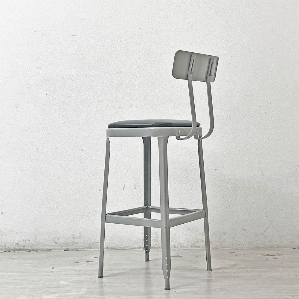 リオン LYON ファクトリー チェア FACTORY CHAIR カウンターチェア グレー バックレスト クッション PVCレザー 座面高69cm パシフィックファニチャーサービス P.F.S取り扱い C ●