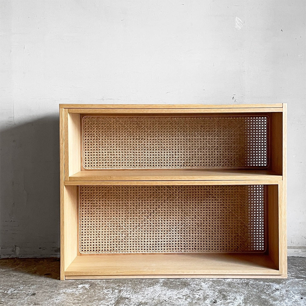 リセノ Re:CENO スライドシェルフ Rattan Mix 伸長式 オーク材 ラタン カゴメ編み 2段 オープンシェルフ H80cm ナチュラルデザイン 定価：￥108,000- ■
