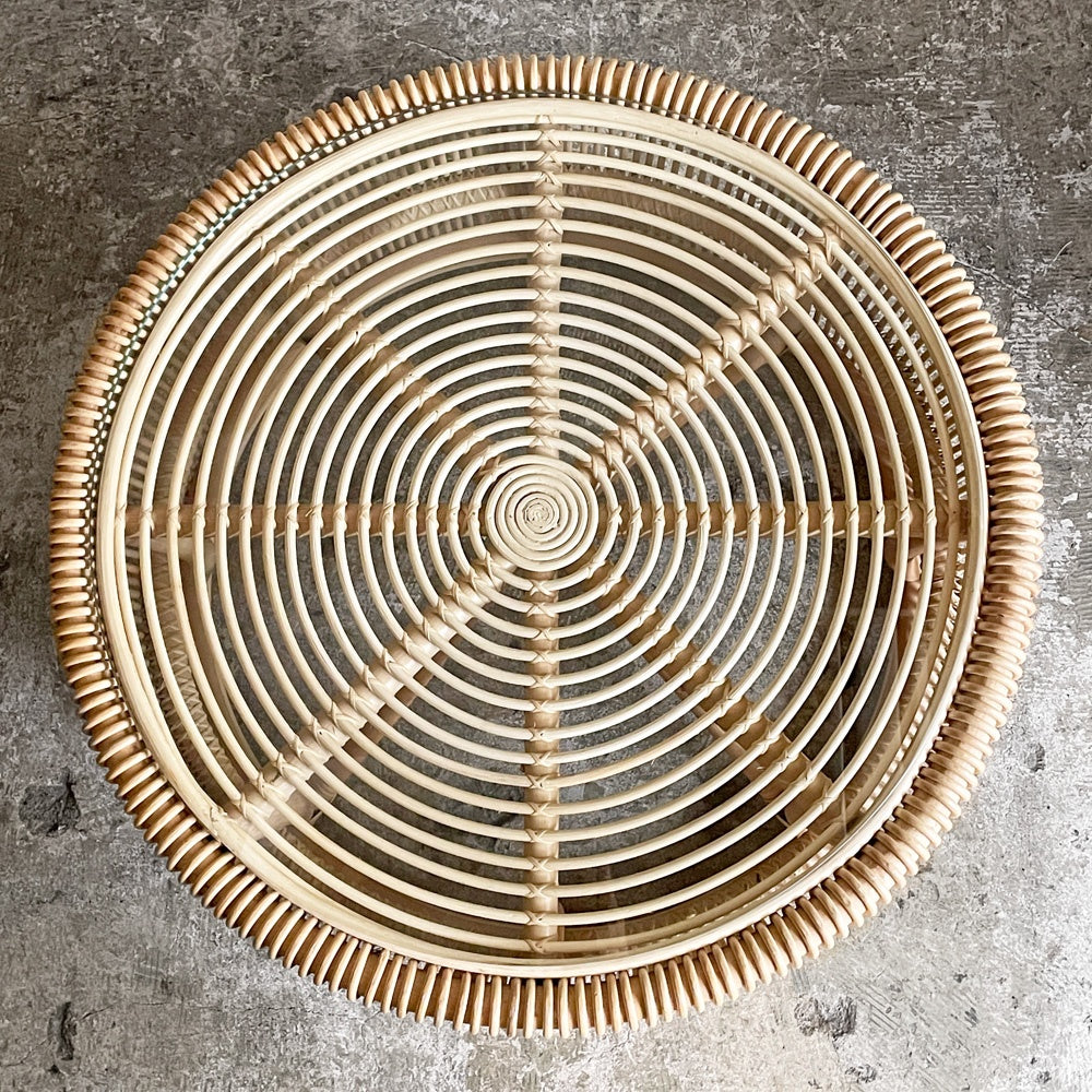 サンフラワーラタン Sunflower Rattan ブリーズ BREEZE ラタン ローテーブル T280ND ガラス天板 Φ71cm ナチュラル アジアンテイスト 籐家具 ■