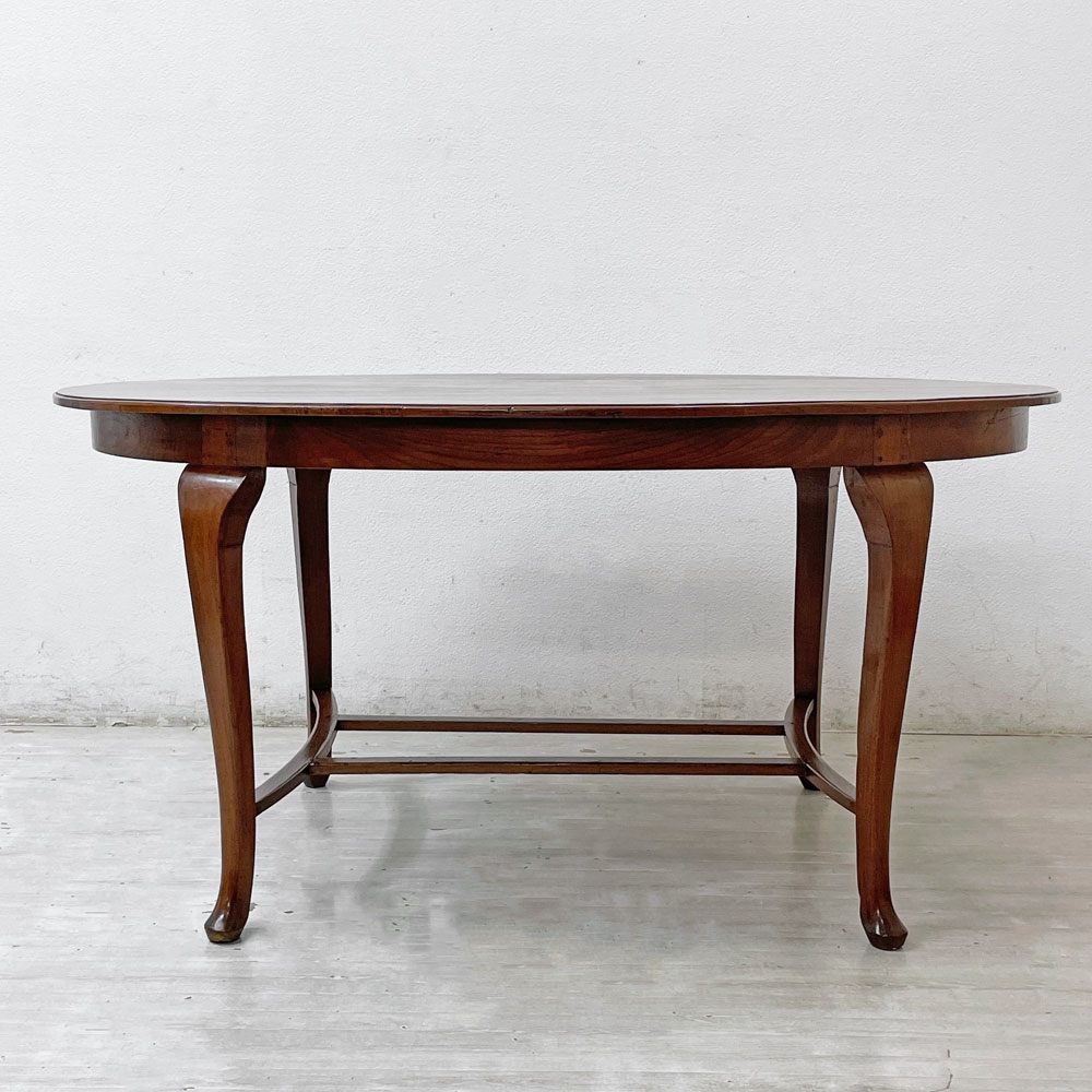 ビンテージ Vintage ダイニングテーブル オーバル チーク無垢材 猫脚 アンティークスタイル クラシカルデザイン W150cm ●
