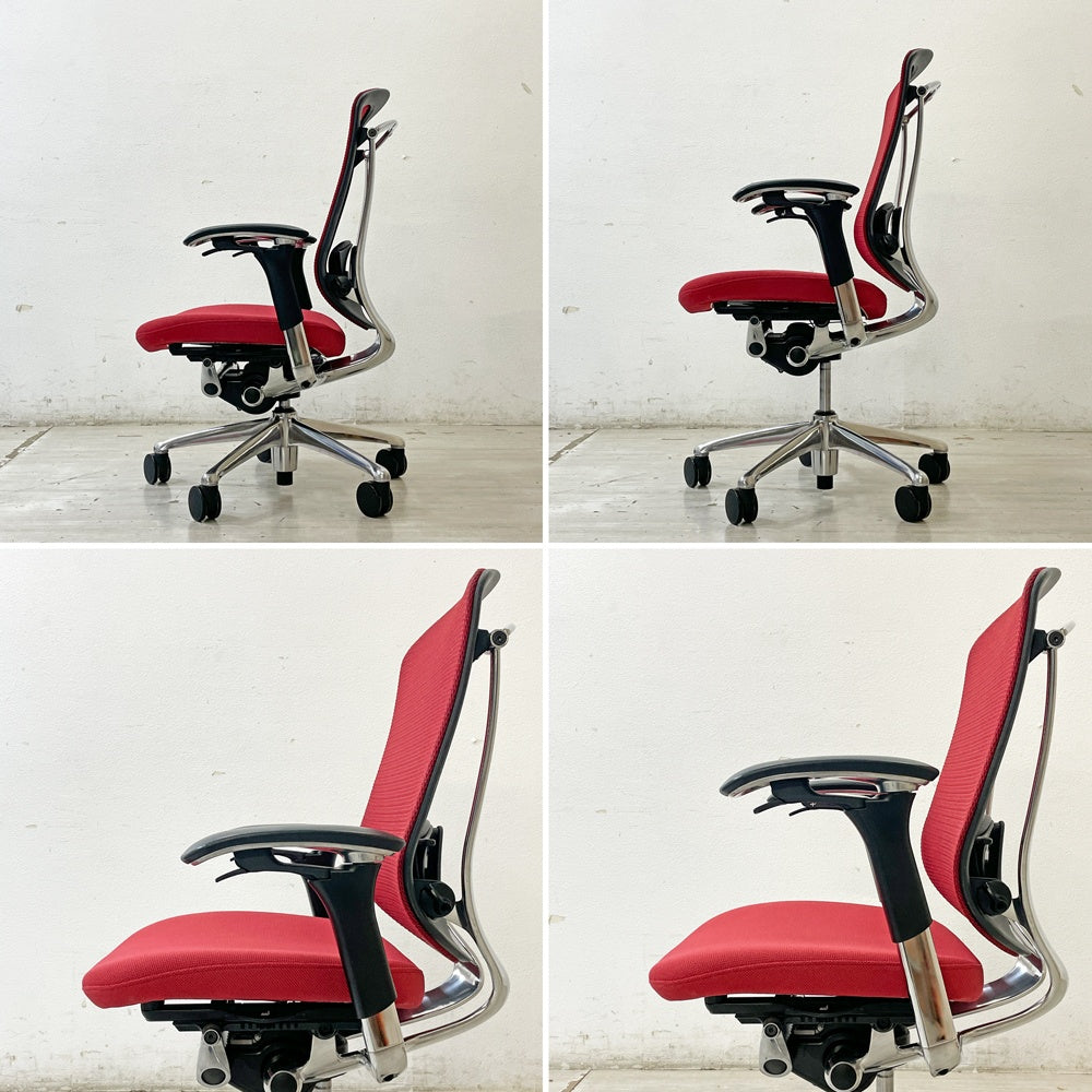 オカムラ okamura コンテッサ Contessa オフィスチェア スタンダードタイプ ランバーサポート付 CM32AB FBF9 可動肘 メッシュ レッド ●