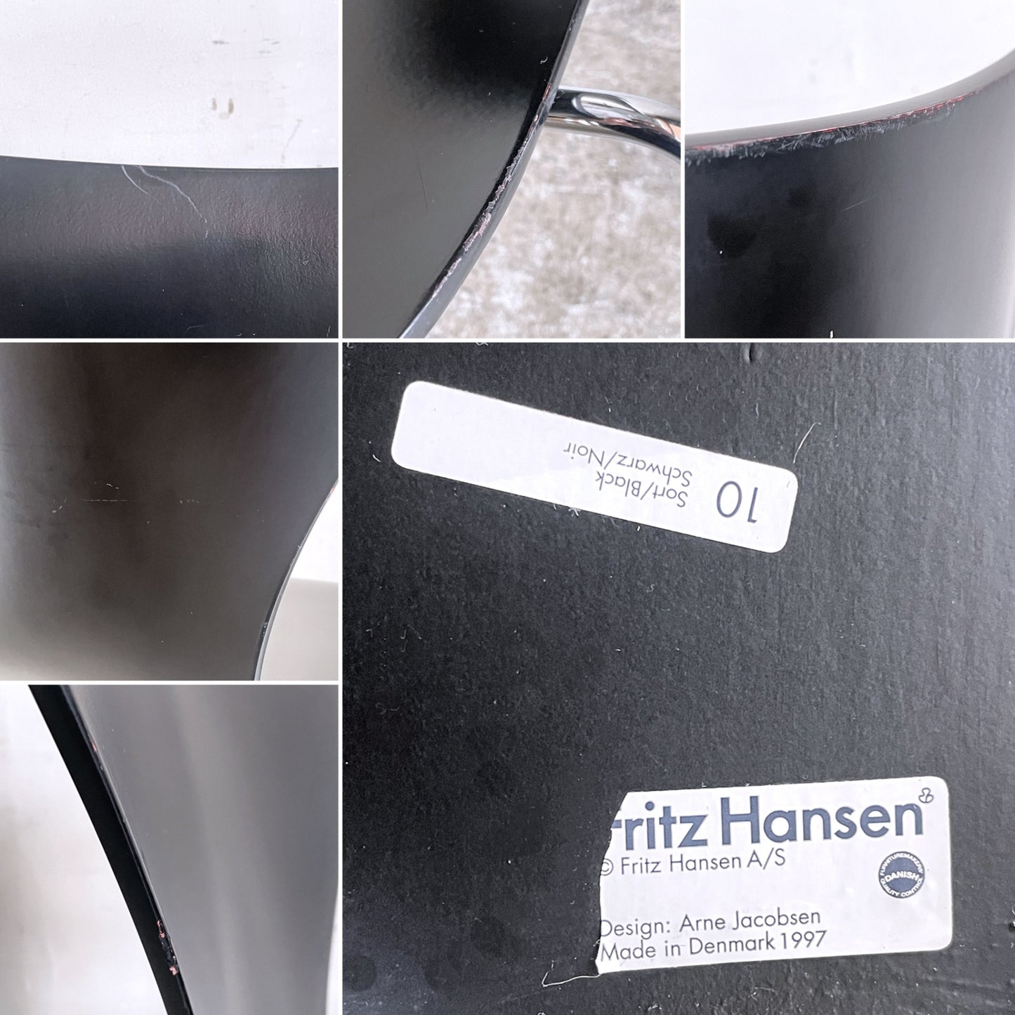 フリッツハンセン Fritz Hansen セブンチェア ブラックラッカー アルネ・ヤコブセン スタッキングチェア デンマーク 1997年製 D ■