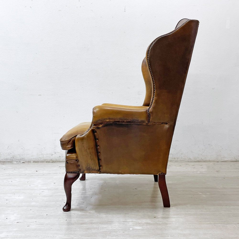 ロイズアンティークス Lloyd's Antiques リプロダクションシリーズ チェスターフィールド Q/Aウイングバックチェア 1シーターソファ 本革 猫脚 ●