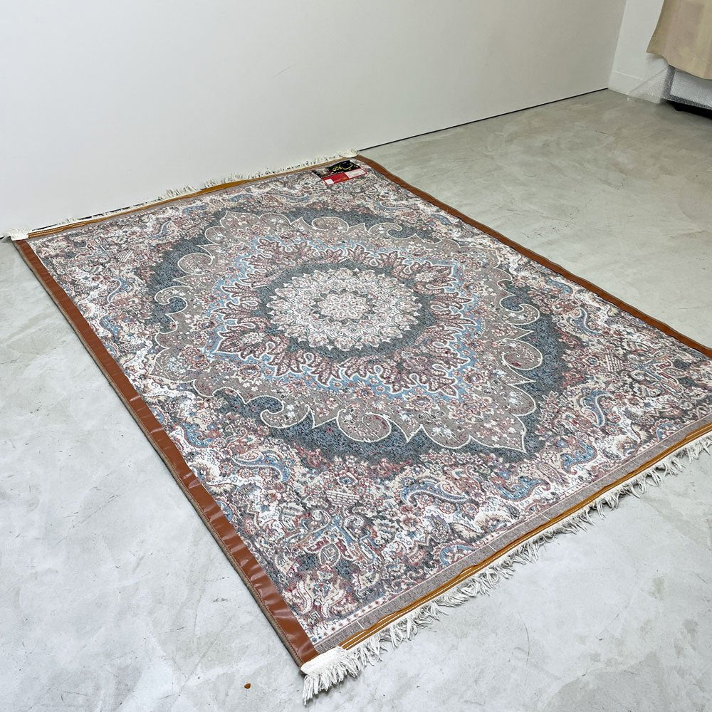 ペルシャ絨毯 カシャーン産 ラグ カーペット 絨毯 205×151cm コットン 綿 手織り アラベスク模様 ●