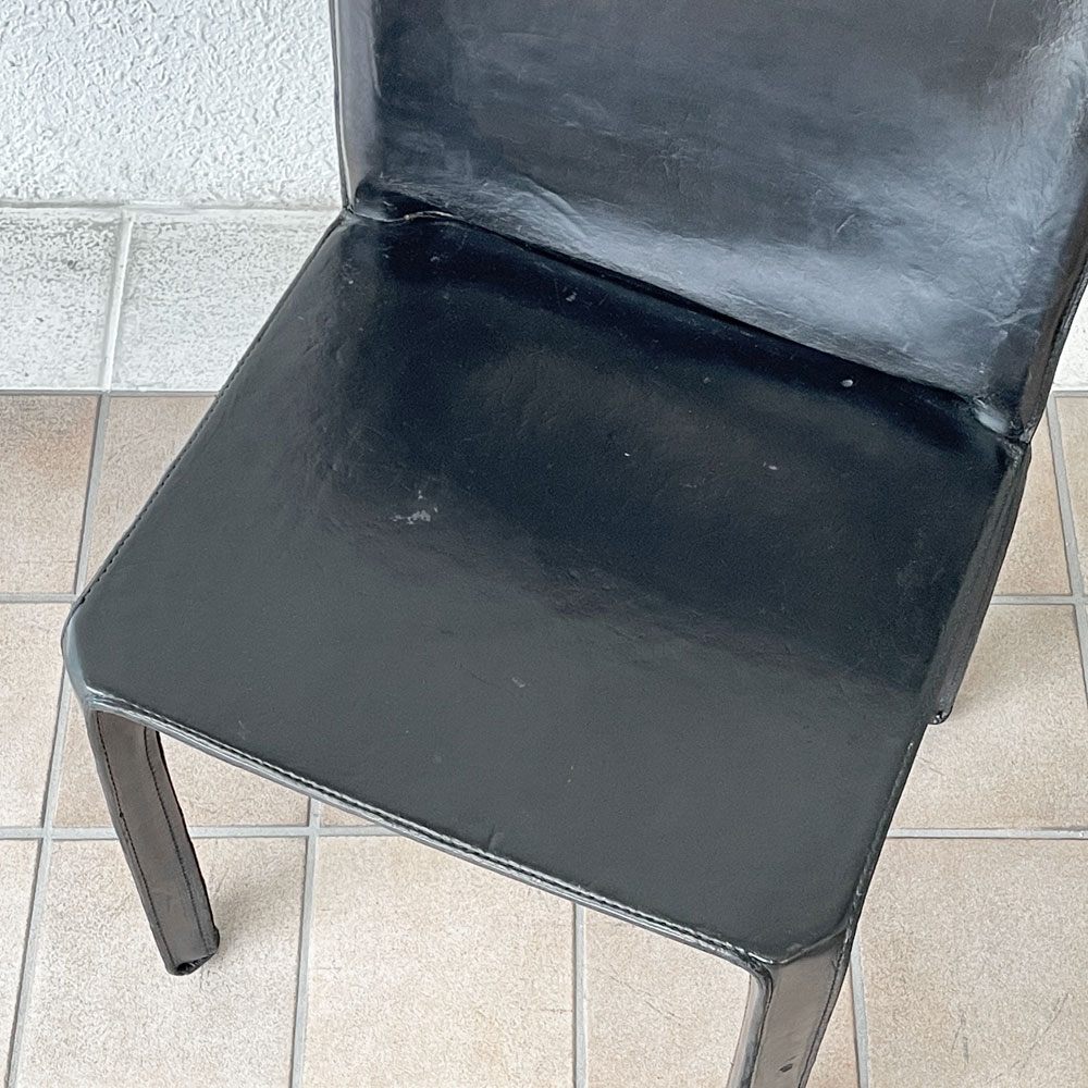 カッシーナ Cassina キャブチェア 412 CAB CHAIR アームレス 本革 ブラック マリオ・ベリーニ MoMA イタリアンモダン 定価￥385,000- ◇
