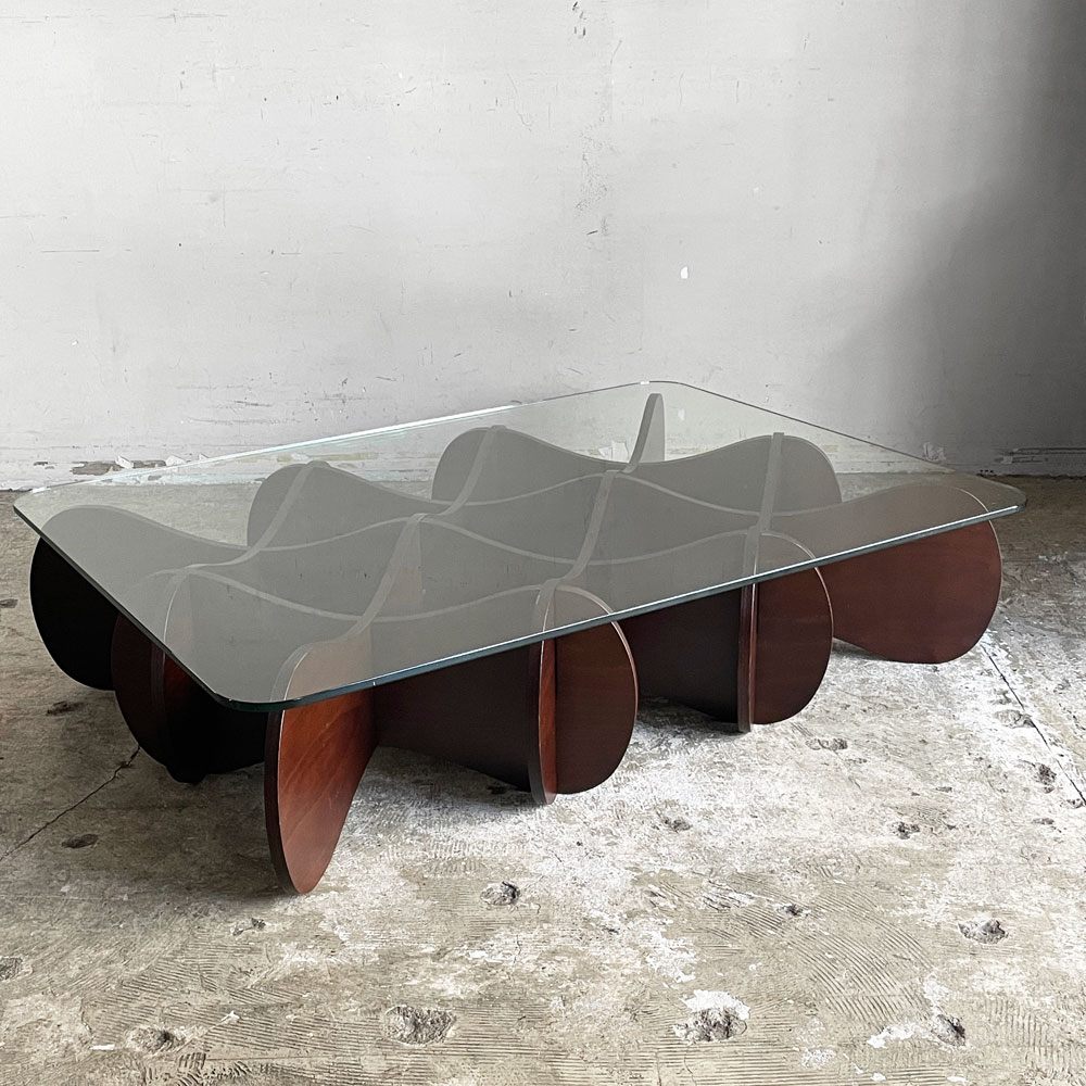 イーアンドワイ E&Y マトリックス テーブル MATRIX TABLE Lサイズ ダークブラウン ビーチ材プライウッド ガラス天板 アンドリュー・タイ w110cm モダンデザイン ■