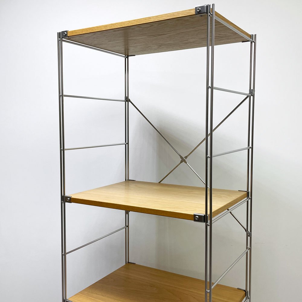 無印良品 MUJI ステンレスユニットシェルフ 5段 W58 H175cm スリム オーク材 オープンシェルフ 本棚 飾り棚 収納棚 ●