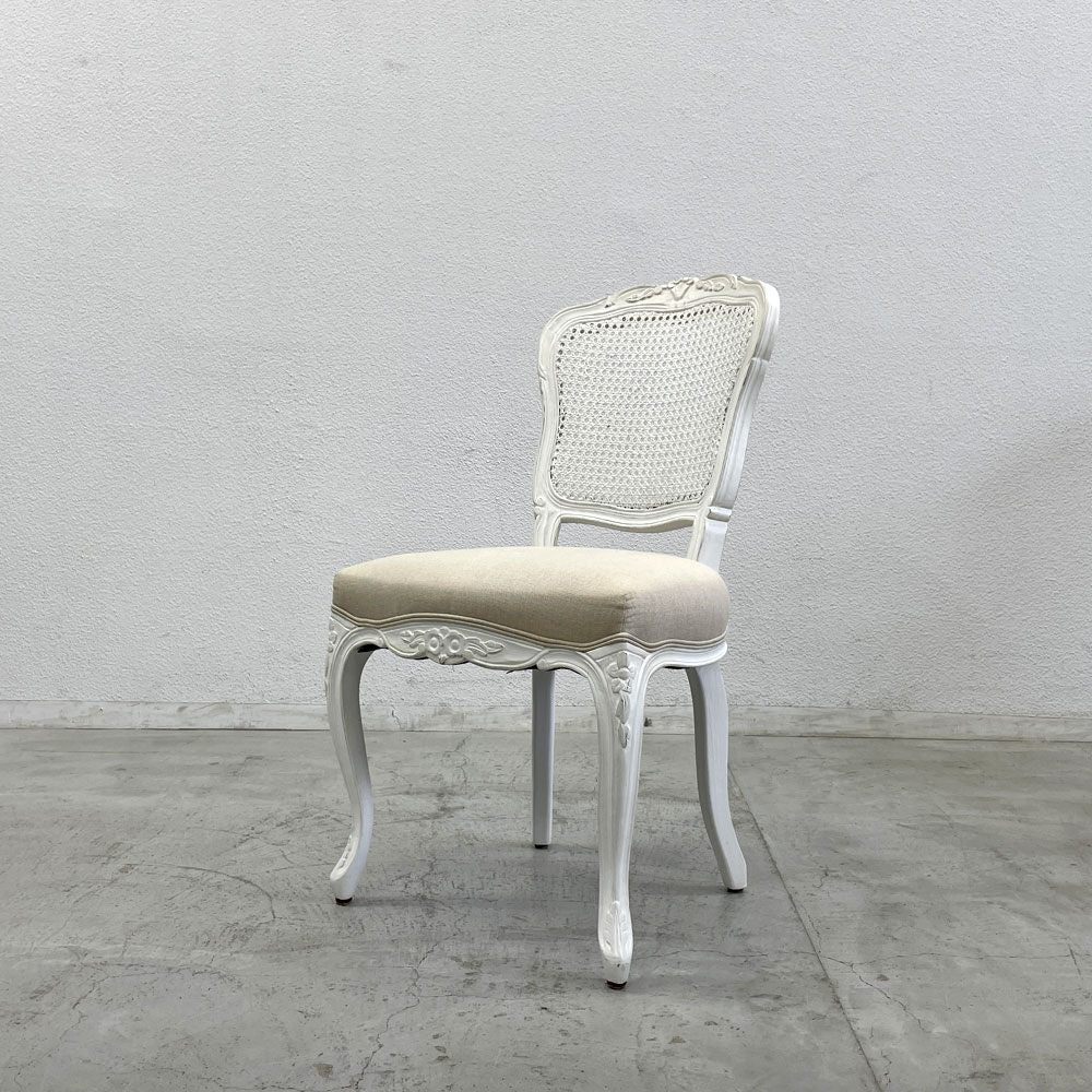 サラグレース Sarah Grace SGD デビュー ダイニングチェア DEBUT DINING CHAIR CHARM BD WHITE&NATURAL LINEN ラタンバック アンティーク風 オーク材 参考価格約55,000円 C〓