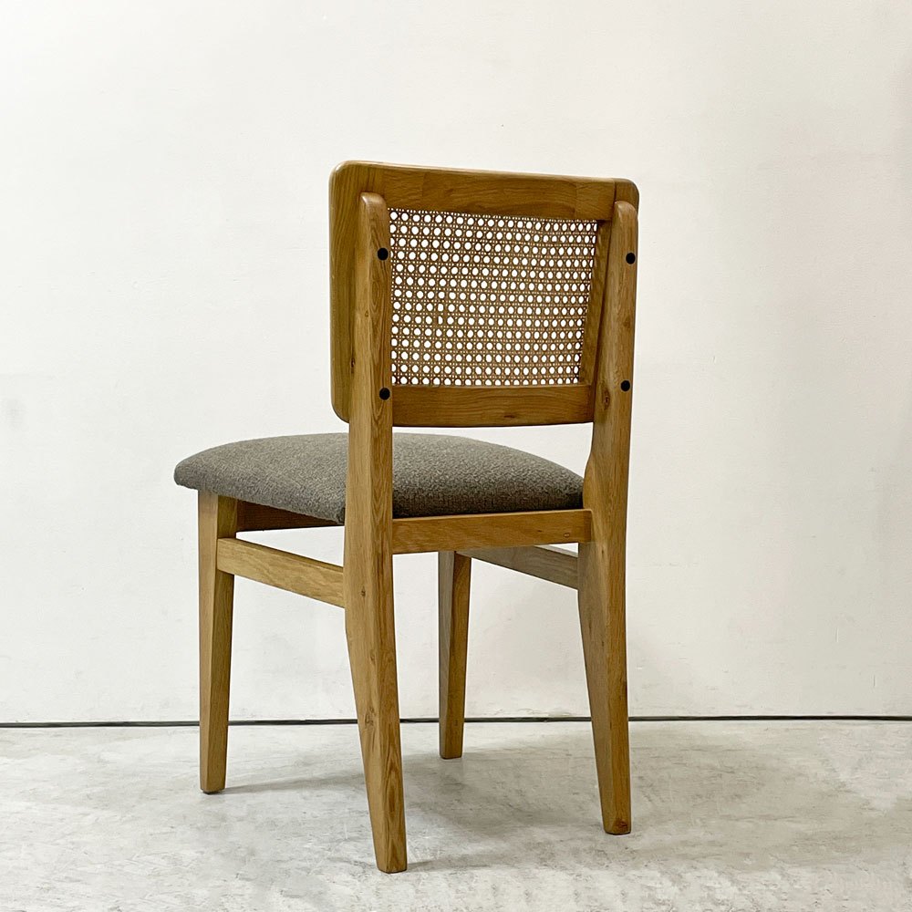 クラッシュゲート CRASHGATE ノットアンティークス Knot Antiques ピケ PIKE チェア オーク材 ファブリック座面 ラタン チャコールグレー ビンテージスタイル ●