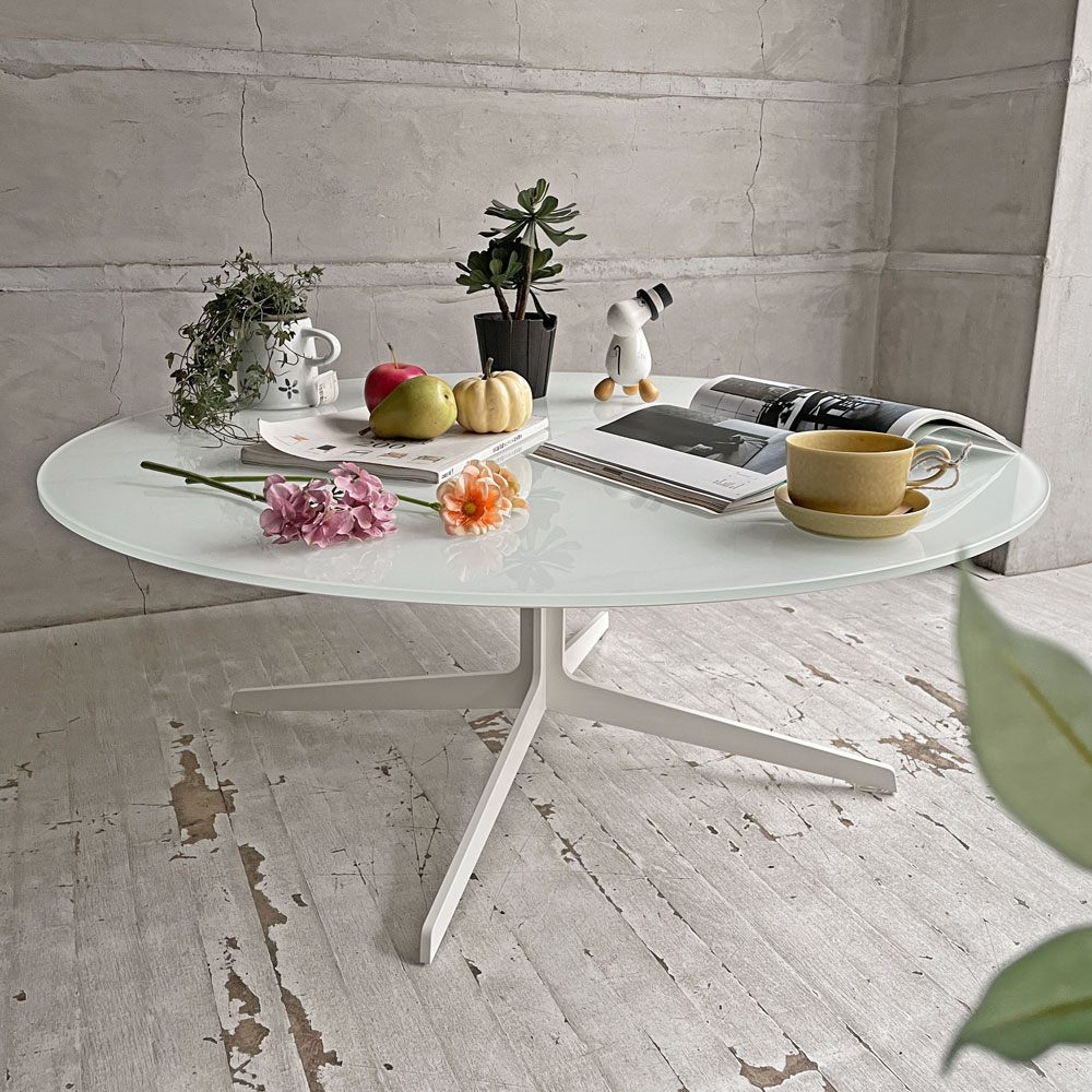フリッツハンセン Fritz Hansen スペーステーブル SPACE TABLE コーヒーテーブル ローテーブル Φ100cm ラウンド ガラス天板 スチールレッグ イエス＋ラウブ 廃番 ♪