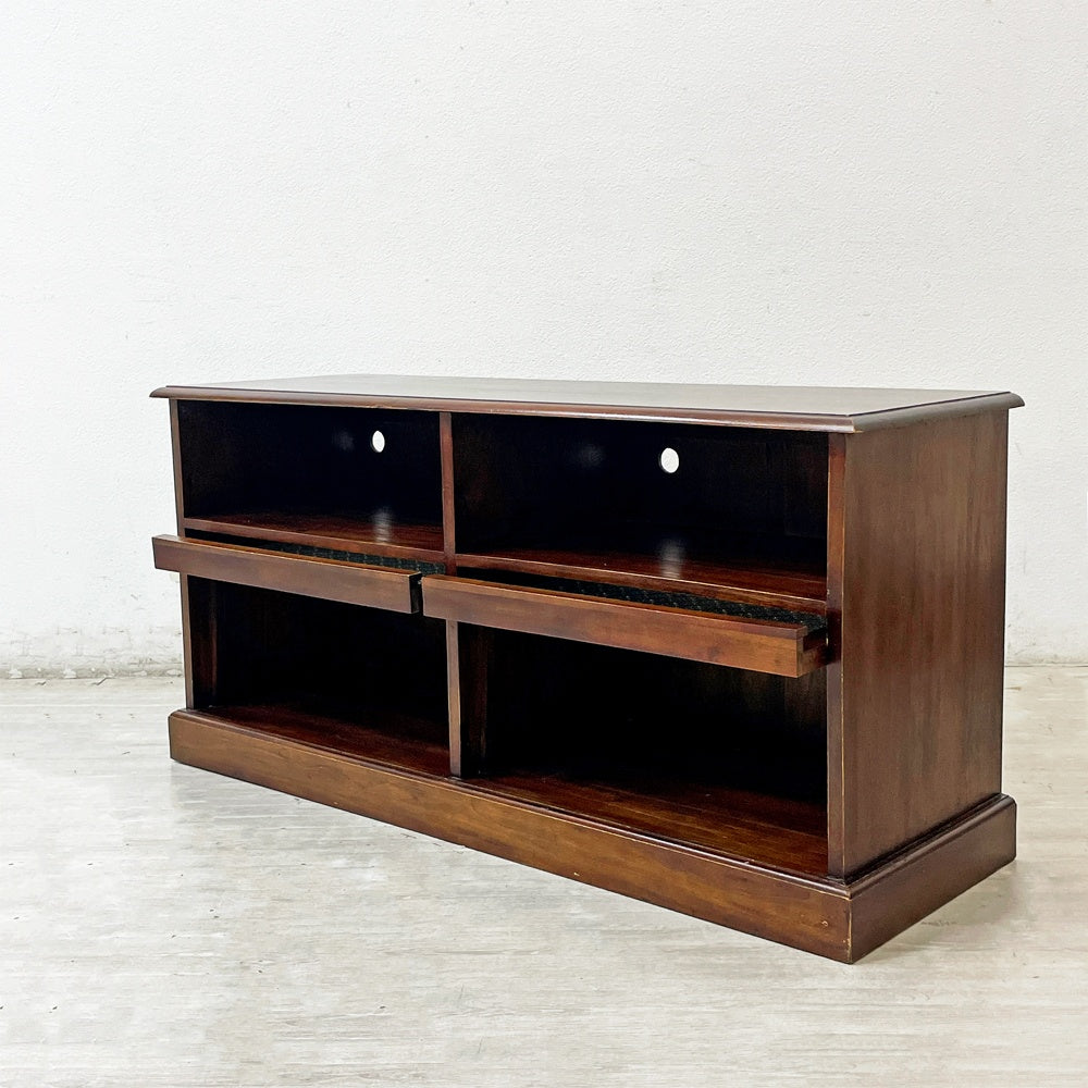 ビーカンパニー B-COMPANY フラップ式 AVボード テレビボード W120cm マホガニー無垢材 アンティーク調 ダークブラウン レトロ ●