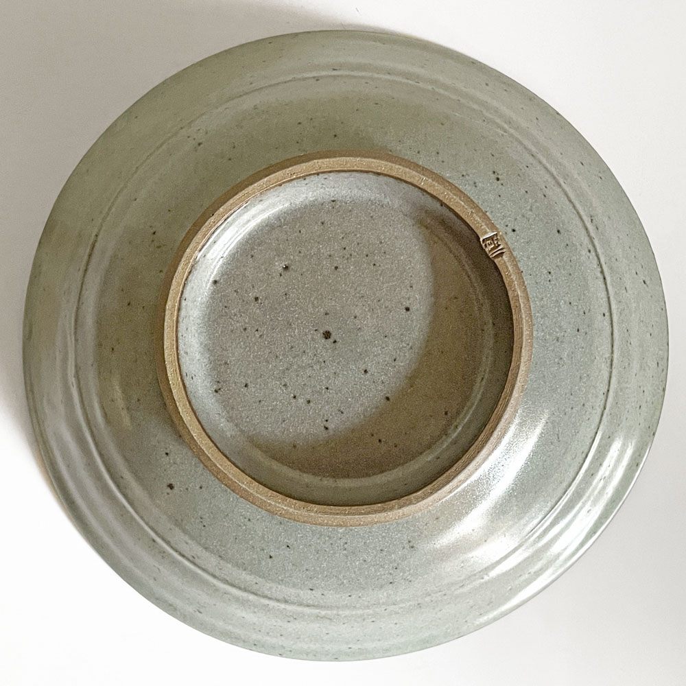 小川甚八 青灰釉 8寸鉢 深鉢 深皿  Φ23.5cm 甚八窯 笠間焼 美品 ■