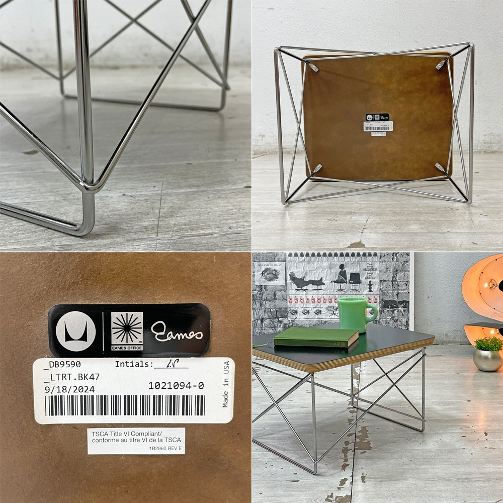 ハーマンミラー Herman Miller LTRT ワイヤーベース ローテーブル メラミントップ C&R イームズ ブラック ミッドセンチュリー 証明書・箱付き 美品 ●