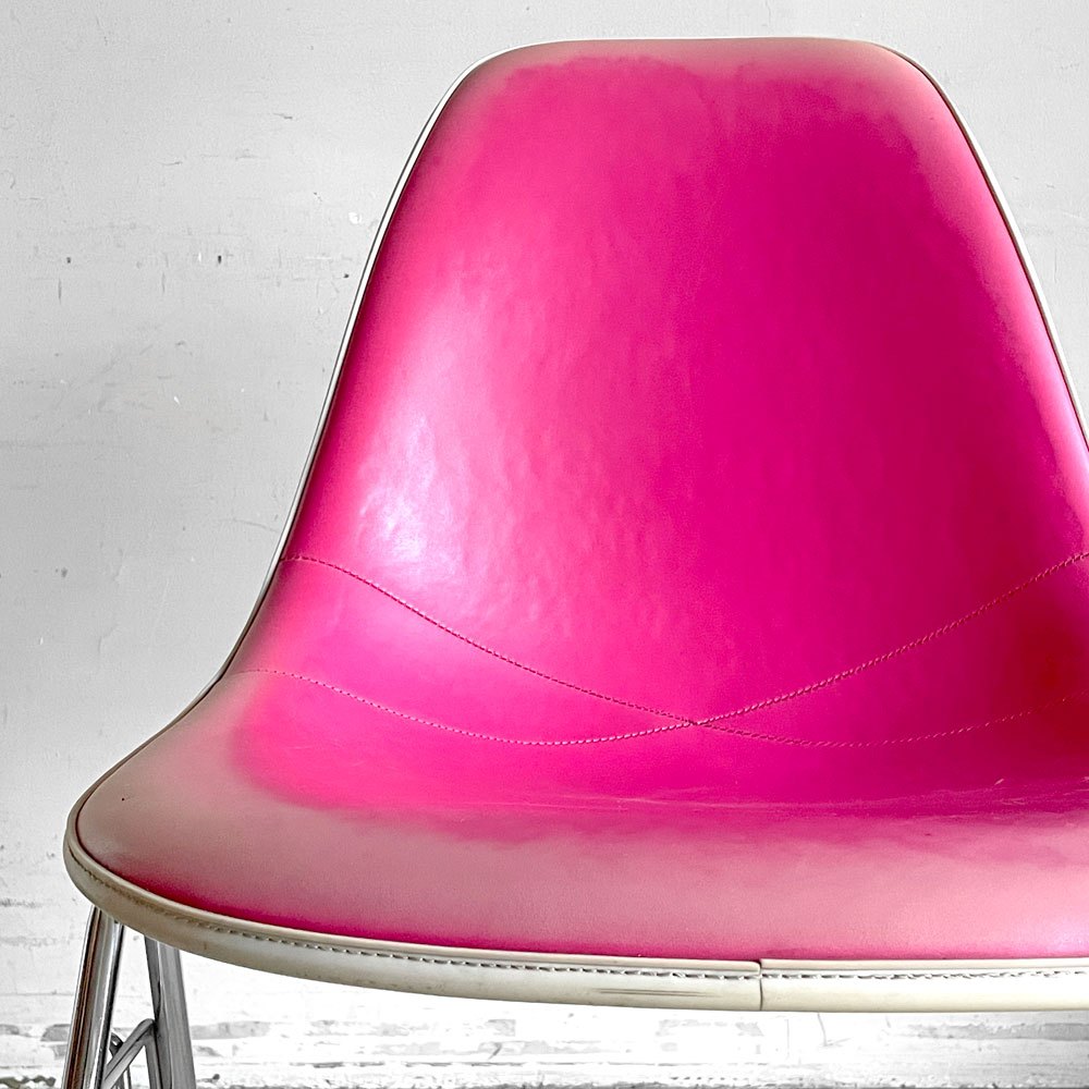 ハーマンミラー Herman Miller 3ndビンテージ サイドシェルチェア FRP製 PVCレザー スタッキングベース C&R イームズ ミッドセンチュリー B ■