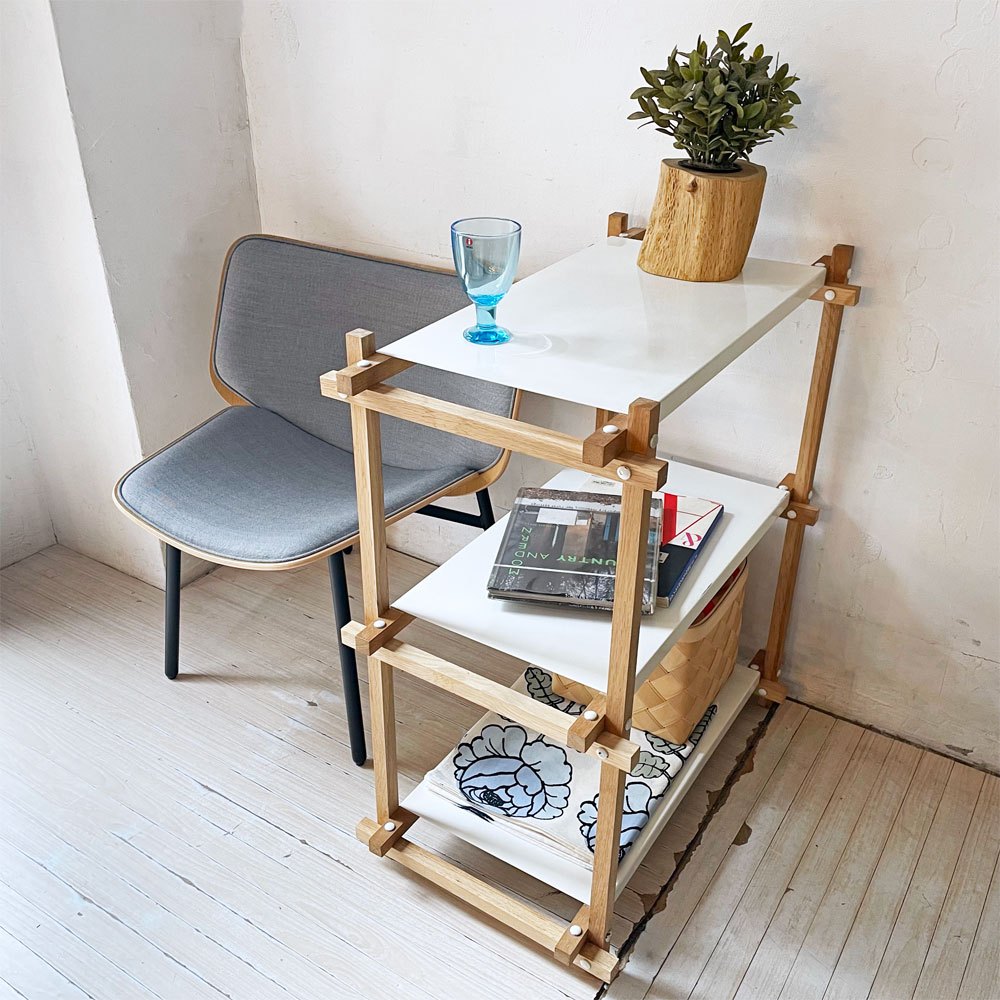 ヘイ HAY WOODY SHELVING 2.0 COLUMN LOW シェルフ オーク材×スチール オープンシェルフ 飾り棚 ホワイト 北欧 デンマーク 定価￥61,600- ★
