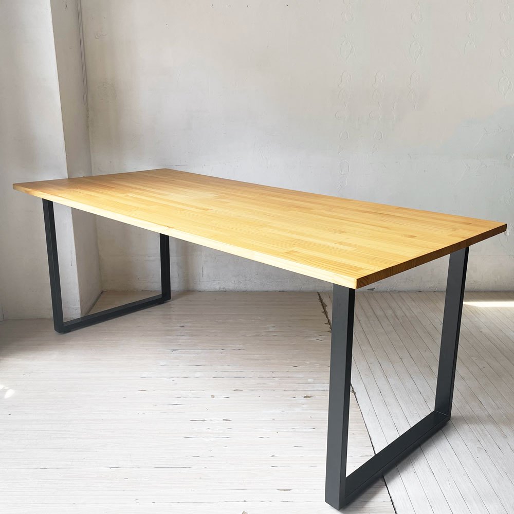かなでもの KANADEMONO ザ・テーブル THE TABLE デスク パイン無垢材 W180cm スチール スクエアレッグ ブラック ★