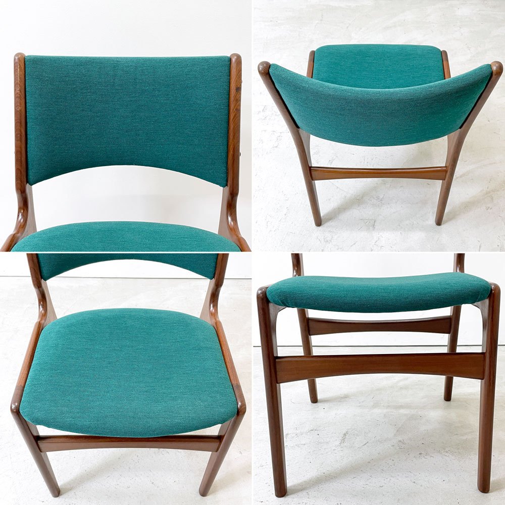 アンダーストルップ Anderstrup Mobelfabrik ダイニングチェア Model 89 チーク材 ファブリックシート グリーン系 エリック・バック Erik Buch デンマーク ビンテージ 北欧家具 ●