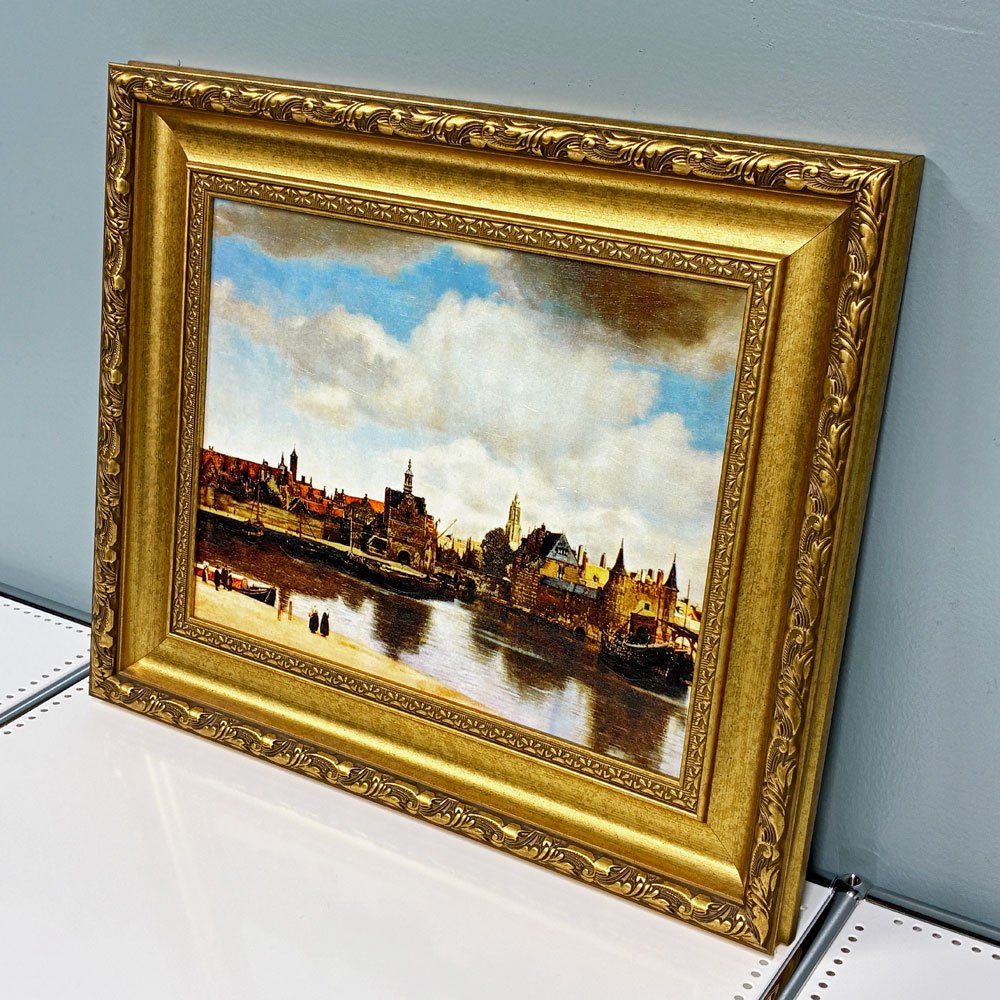ヨハネス・フェルメール Johannes Vermeer デルフトの展望 立体複製名画 4号 額装付き ◎