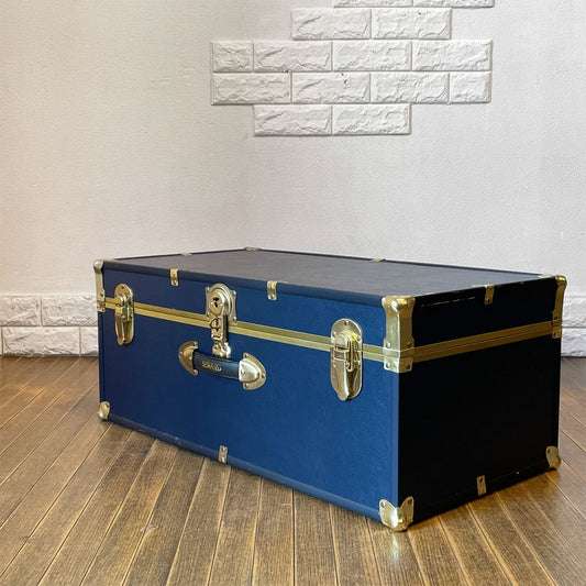 スワード トランク Seward Trunk トランクボックス ビニールレザー ブルー ゴールド 鍵付き 収納 アメリカ ◎