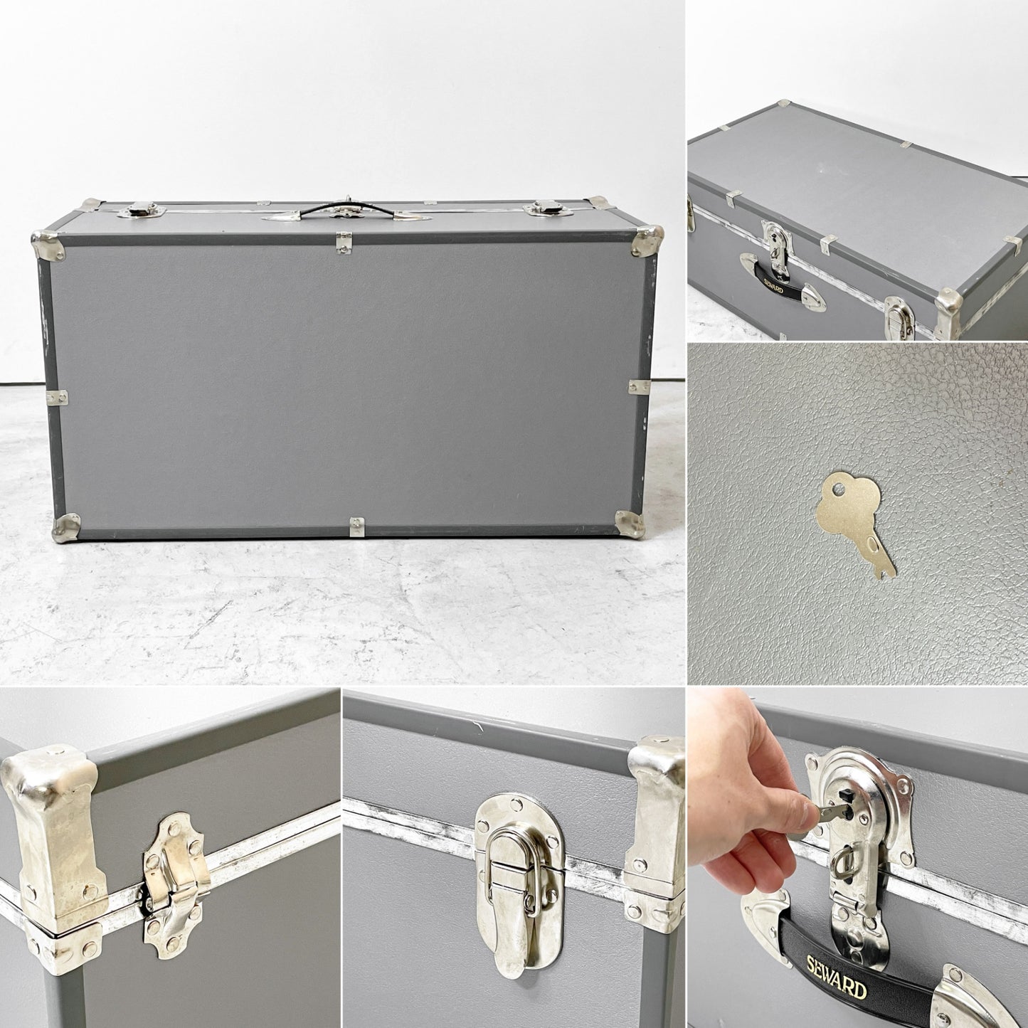 スワード トランク Seward Trunk トランクボックス ビニールレザー グレー系 鍵付き 収納 アメリカ ●