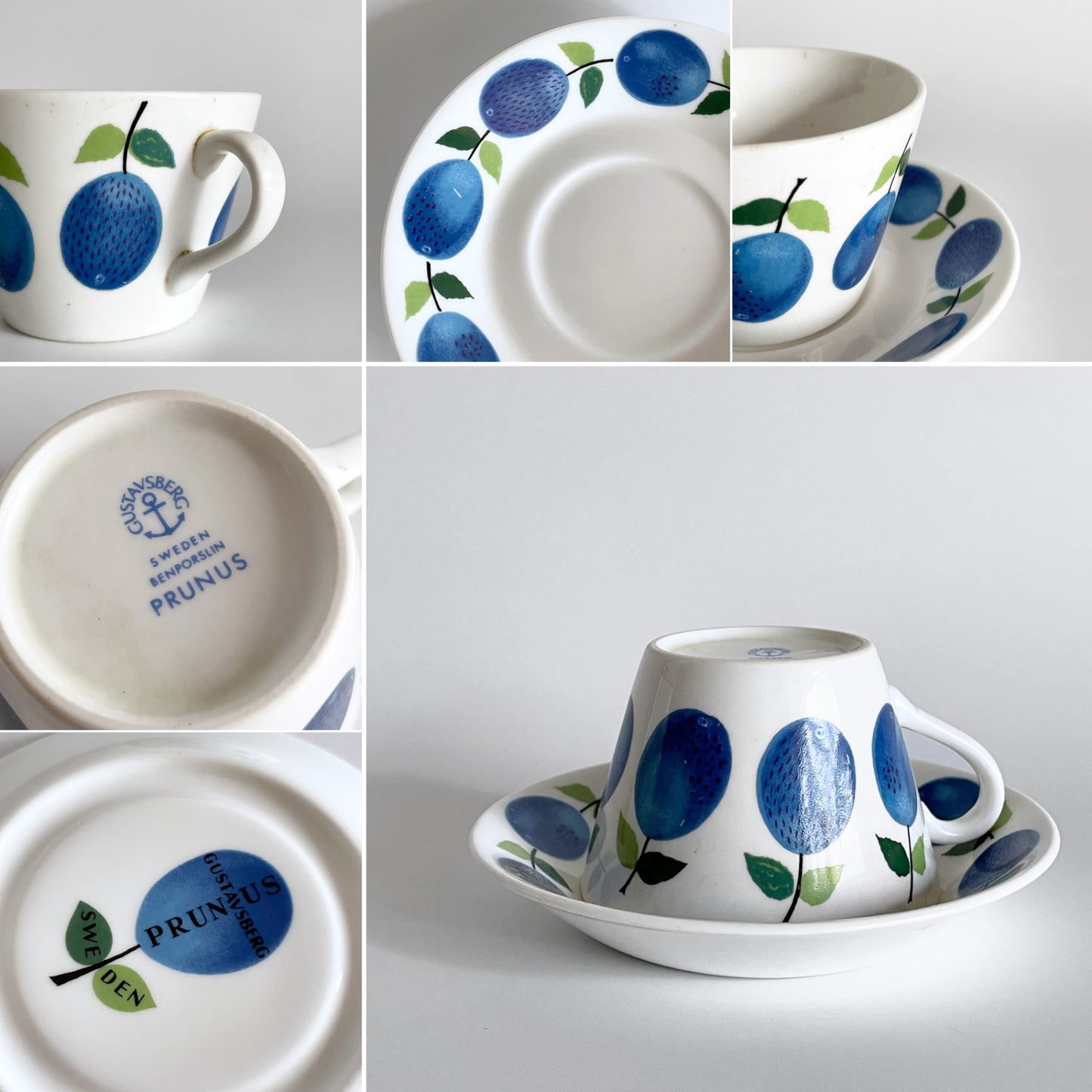 グスタフスベリ GUSTAVSBERG プルーヌス Prunus コーヒーカップ＆ソーサー Φ8cm スティグ・リンドベリ Stig Lindberg 北欧食器 ビンテージ ■