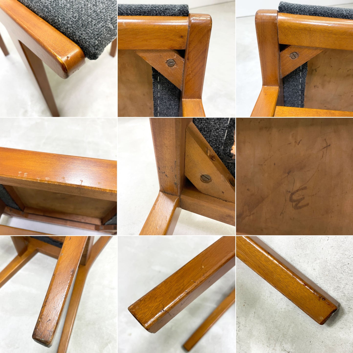 UKビンテージ UK Vintage ダイニングチェア グレー ファブリック 座面張替え済み 英国家具 A ●