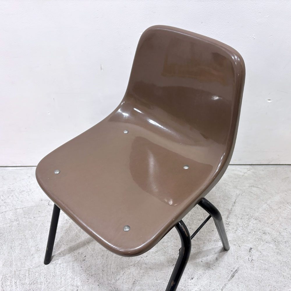 コトブキ KOTOBUKI スタッキングチェア FRP製 シェルチェア スチール脚 ブラウン 剣持勇デザイン ビンテージ ジャパニーズミッドセンチュリー C ●