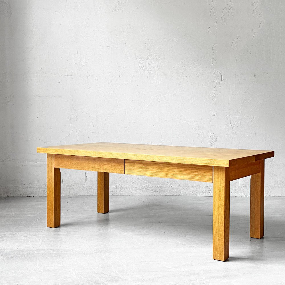 無印良品 MUJI 木製ローテーブル オーク無垢材 ナチュラル 抽斗2杯 W90cm シンプルデザイン 廃盤 ★