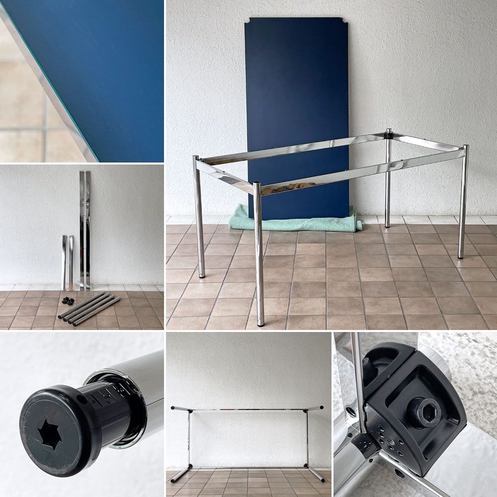 USMハラー USM Haller モジュラーファニチャー Modular Furniture ハラーテーブル ワークテーブル W150 ガラス天板 ブルー系 スイス ◇