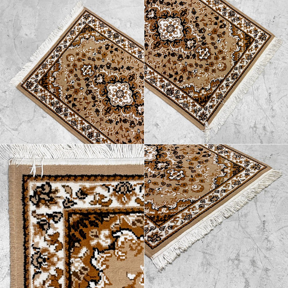 ベルギー ビンテージ ペルシャ絨毯柄 ラグマット 絨毯 幾何学模様 W140cm 現状品 ●