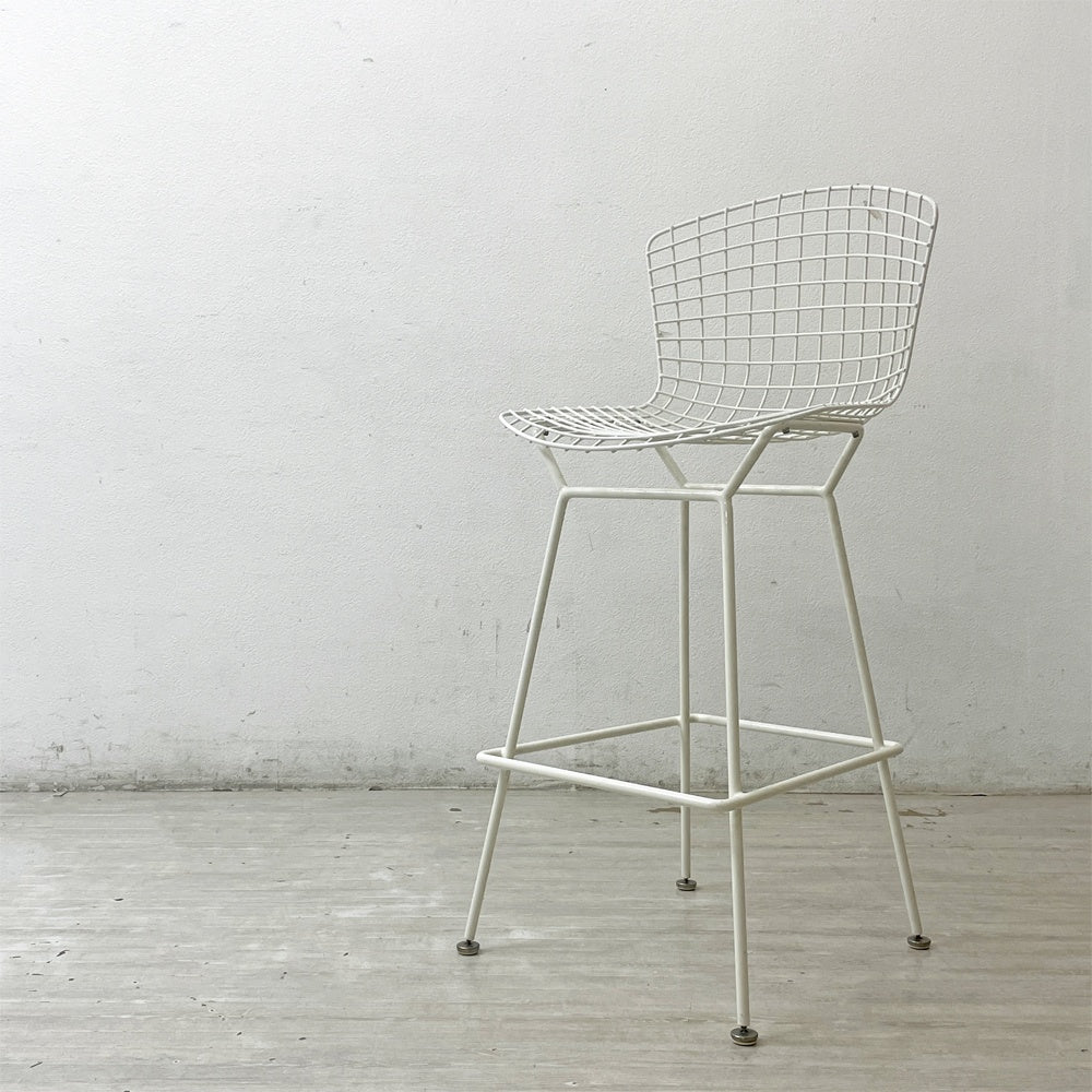 ノル Knoll Counter Height Stool カウンター ハイスツール ワイヤーチェア ホワイト ハリー・ベルトイア ミッドセンチュリー シートパッド付き ビンテージ ●