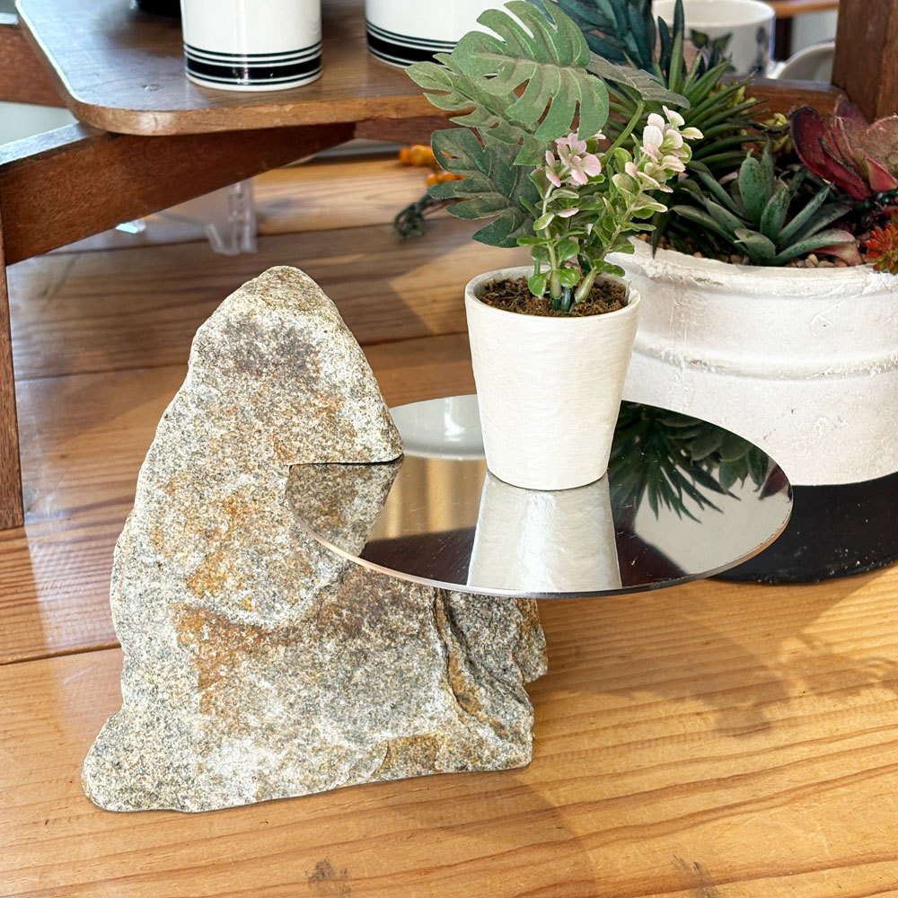 KOKON BONSAI 石の台座 庵治石 オブジェ 盆栽台 アクセサリートレイ メタルプレート プリミティブ ●