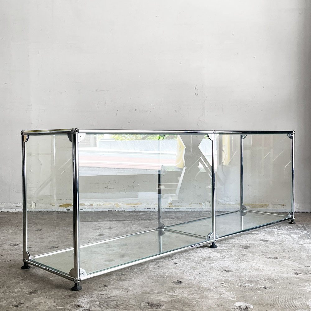ユーエスエムハラー USMハラー USM Haller モジュラーファニチャー キャビネット シェルフ 2列1段 W152cm ガラスパネル スイス ■