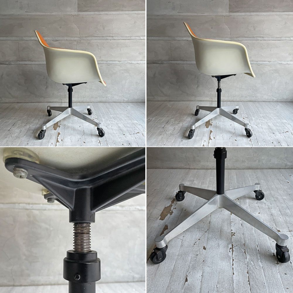ハーマンミラー Herman Miller アームシェルチェア セカンド 2nd ビンテージ ナウガレザー オレンジ FRP パーチメント コントラクトキャスターベース イームズ ミッドセンチュリー ♪