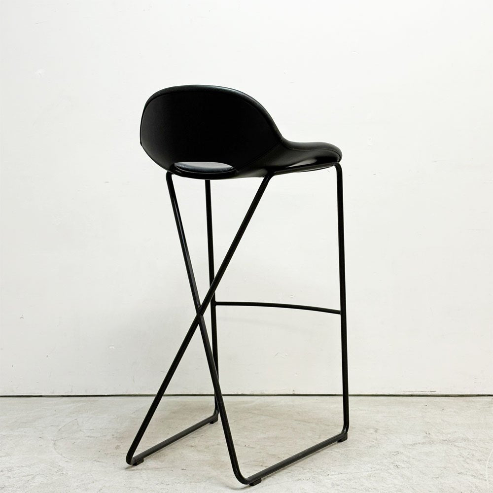ザ・コンランショップ THE CONRAN SHOP クロスレッグ CROSS LEG ハイスツール 本革 レザー ブラック マグナス・ロング イギリス 参考定価￥187,000- A ●