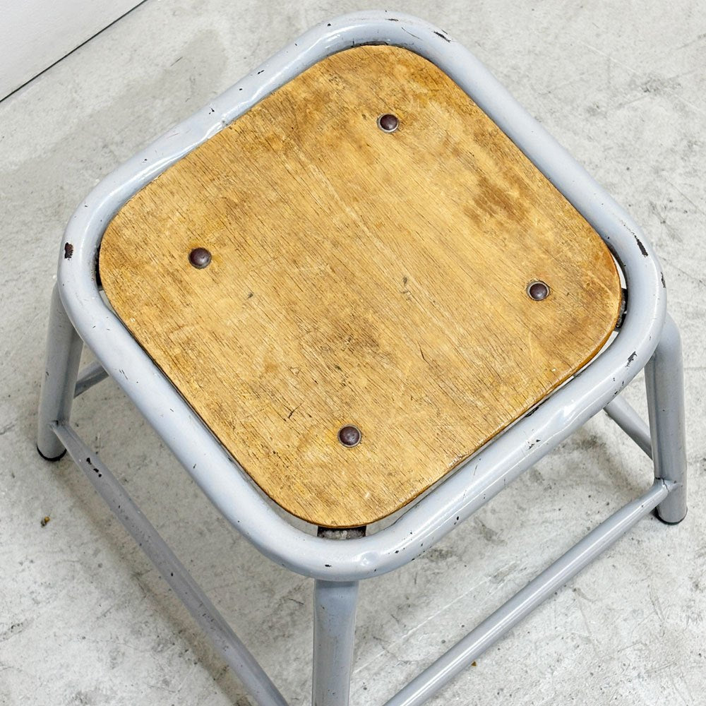 フランスビンテージ French Vintage スツール スチール × 板座 花台 ディスプレイ台 ランプ台 インダストリアル ●