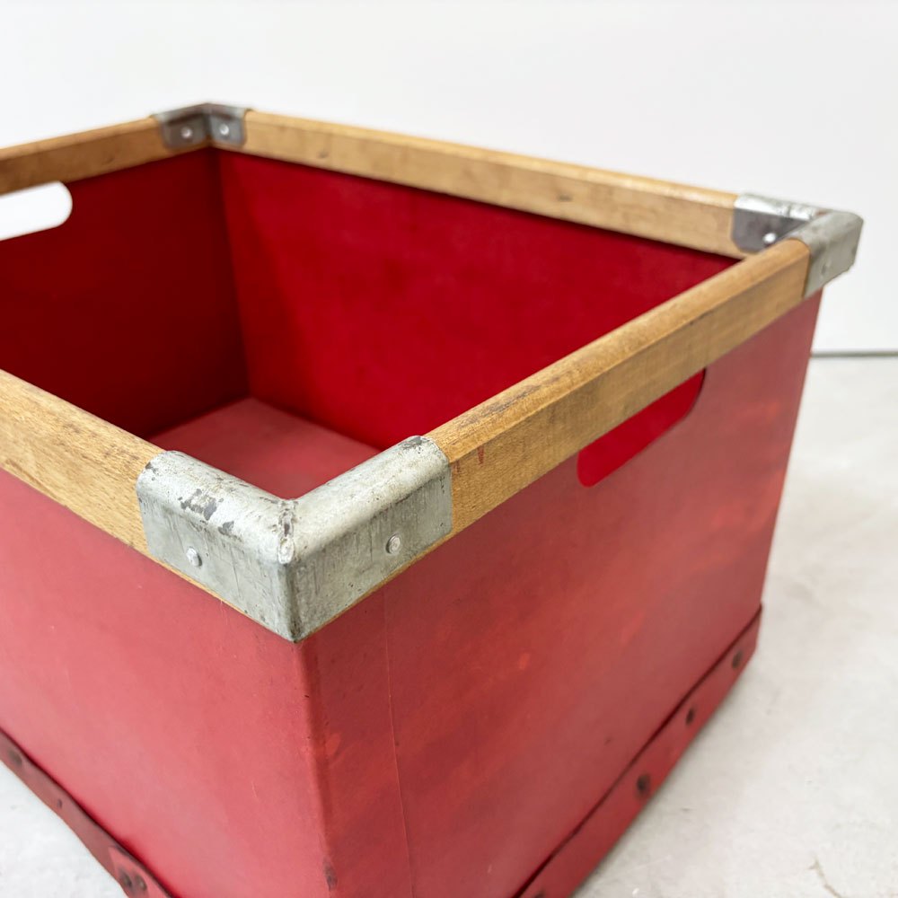 ドイツ ビンテージ バルカンファイバーボックス VULCANIZED FIBER BOX ストレージボックス 収納箱 レッド ●
