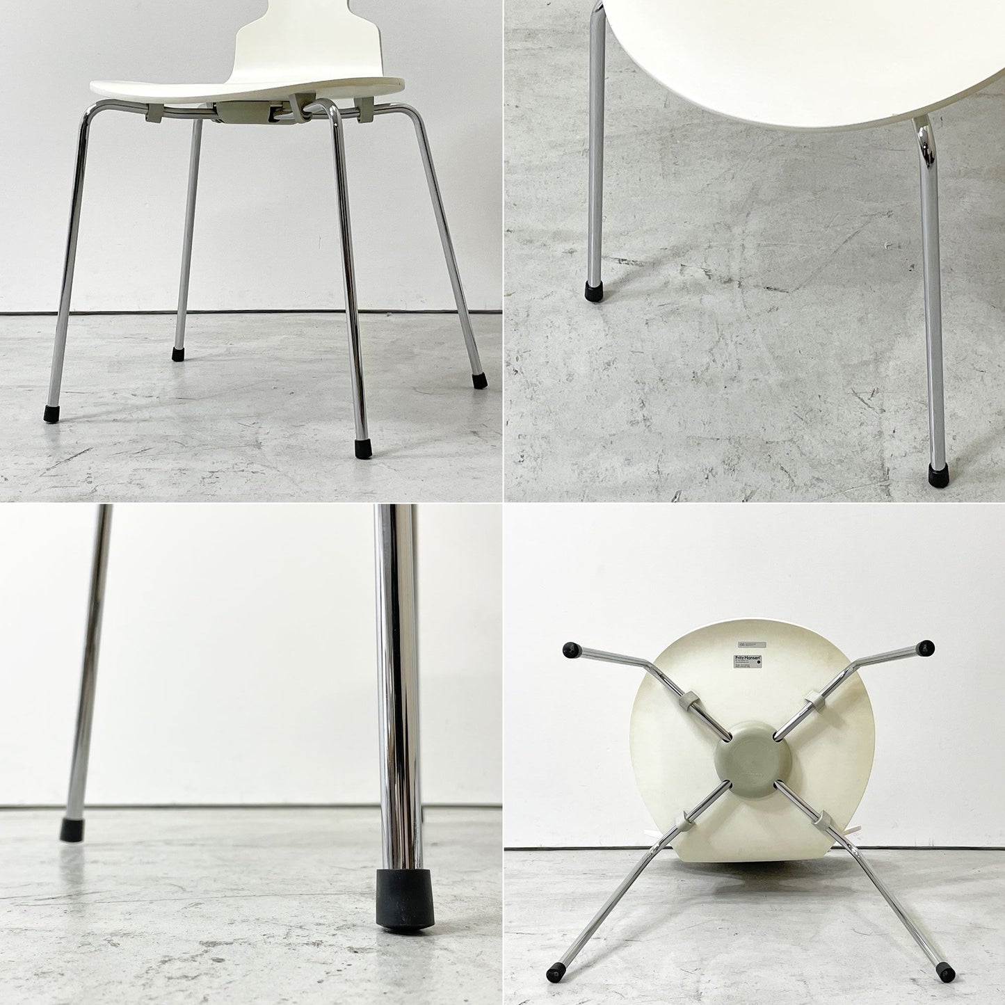 フリッツハンセン Fritz Hansen アントチェア ANT CHAIR アリンコチェア 4本脚 ホワイト ラッカー アルネ・ヤコブセン デンマーク 北欧家具 B ●