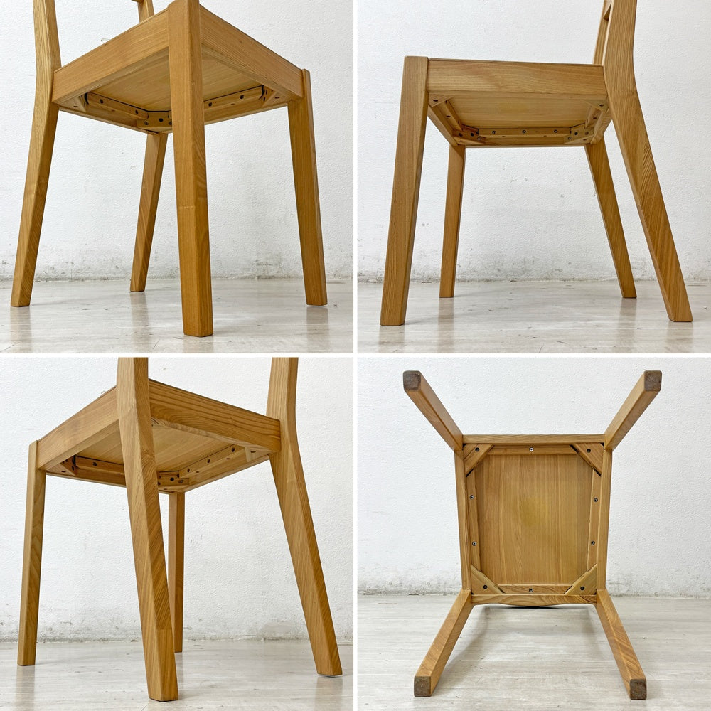 無印良品 MUJI ダイニングチェア タモ無垢集成材 板座 ナチュラル シンプルデザイン 廃番 2脚セット B ●