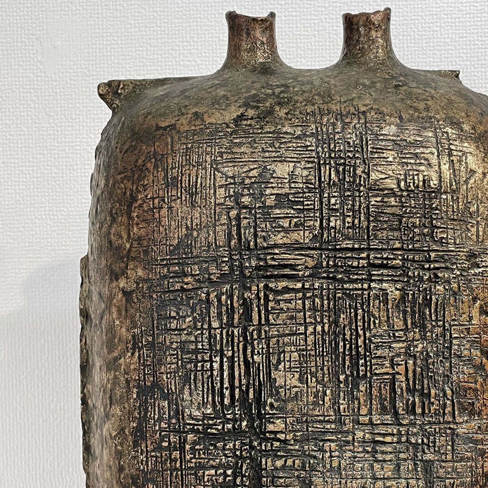 西村忠 彫金 ブロンズ 花瓶 フラワーベース H56cm オブジェ 彫刻 金属造形 抽象表現 大型 インテリア プリミティブ ◎