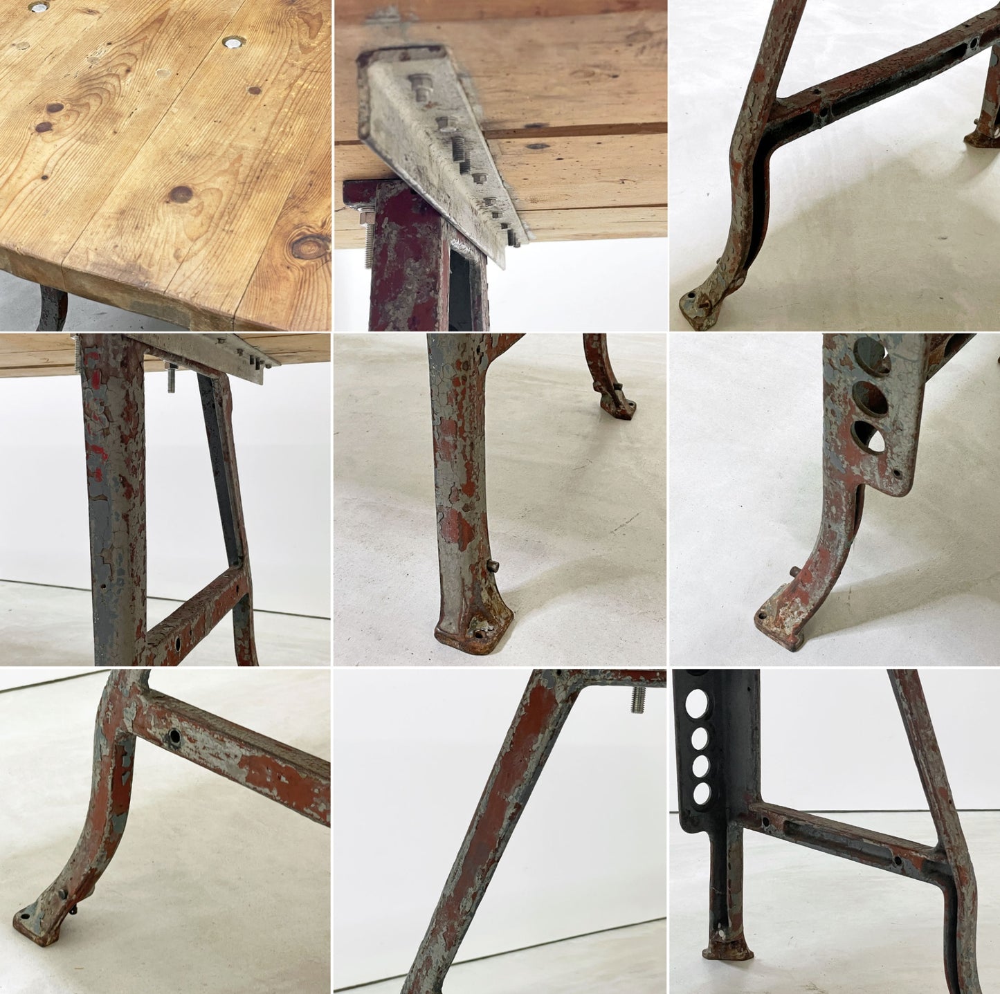 ビンテージ Vintage ワークテーブル アイアン×古材天板 ファクトリーテーブル  作業台 店舗什器 リメイク家具 インダストリアル ●