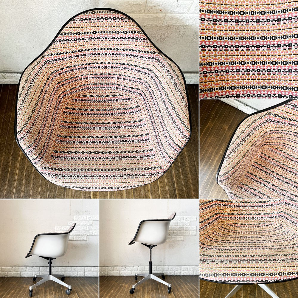 ハーマンミラー Herman Miller アームシェルチェア モダンファニチャーセールス FRP製 ホワイトシェル マハラム・アラベスク生地 ジラード コントラクトキャスターベース C&R イームズ ◎