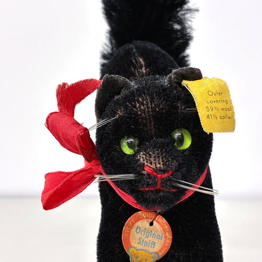 シュタイフ Steiff ブラックトムキャット Black Tom Cat 黒猫のぬいぐるみ Schwarzer Kater ドイツビンテージ ◎