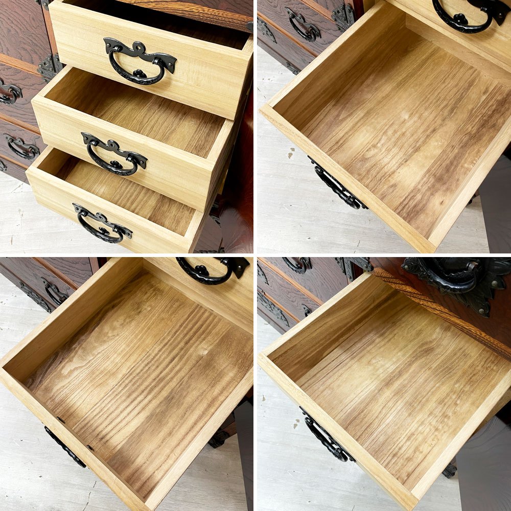 岩谷堂箪笥 鳳凰 六尺整理箪笥 ワイドチェスト 欅 拭漆 南部鉄器 伝統工芸 民芸家具 W169cm 鍵欠品 和家具 ●