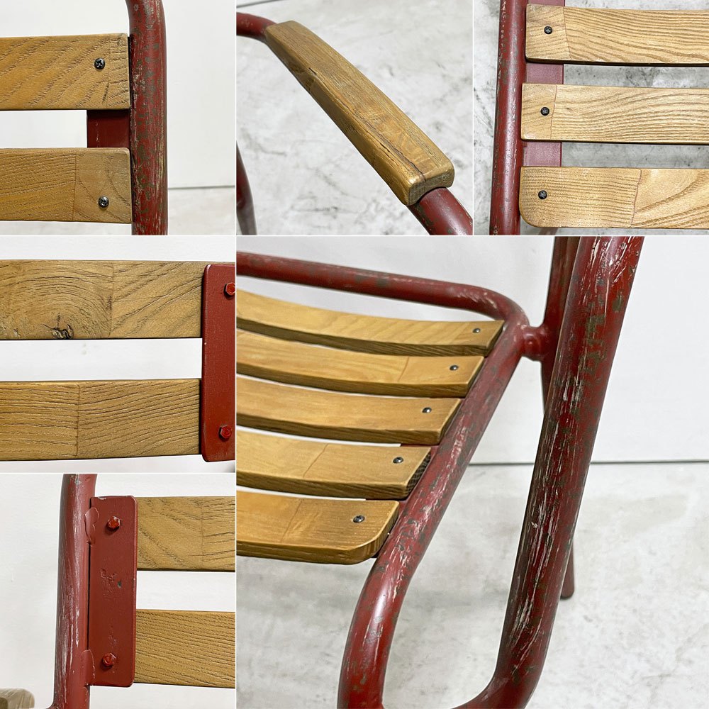 クラッシュゲート CRASH GATE ノットアンティークス Knot antiques フリック FLICK アームチェア スタッキング スチール 古材 ビンテージ加工 レッド インダストリアルデザイン ●