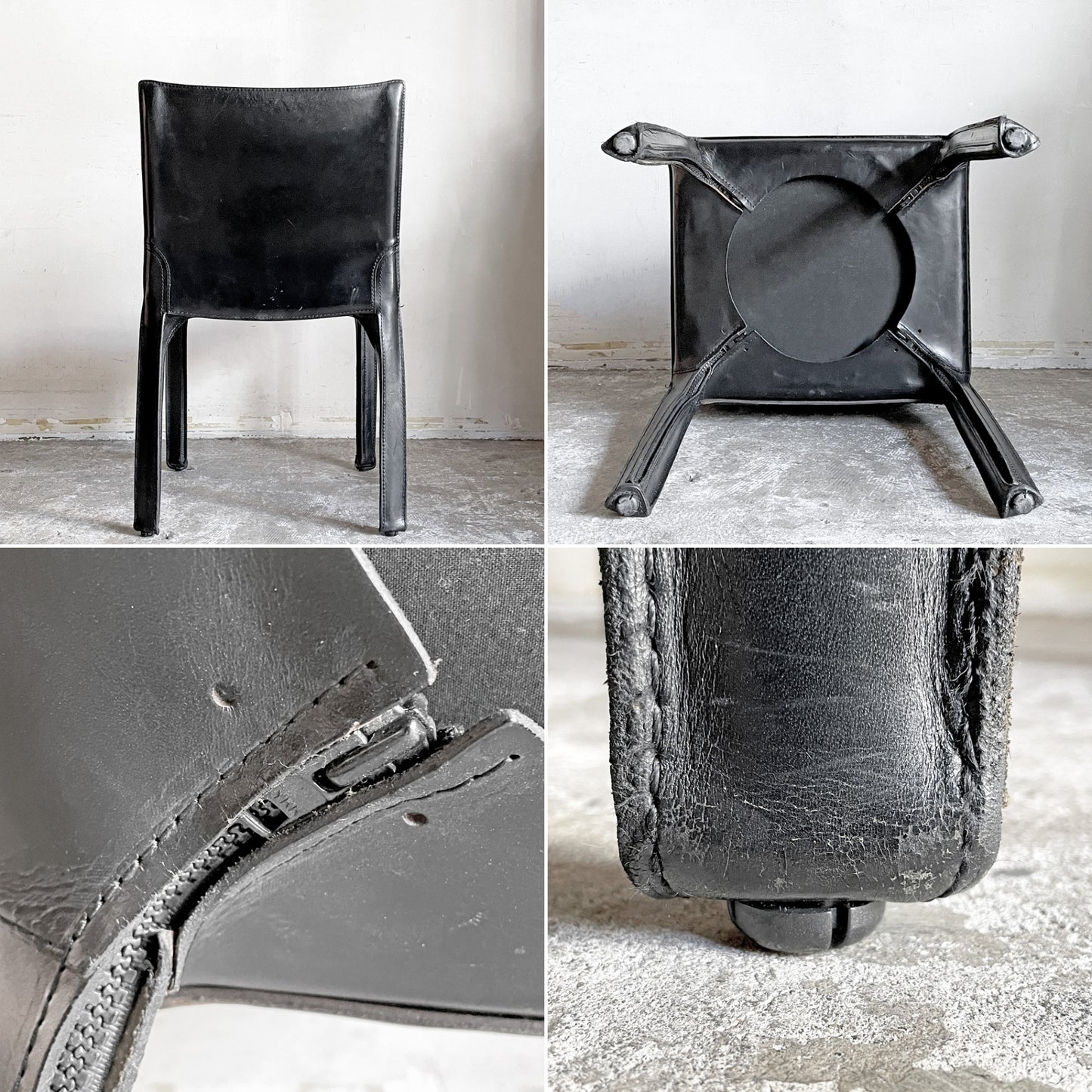 カッシーナ Cassina キャブチェア 412 CAB CHAIR アームレス 本革 ブラック マリオ・ベリーニ MoMA イタリアンモダン ■
