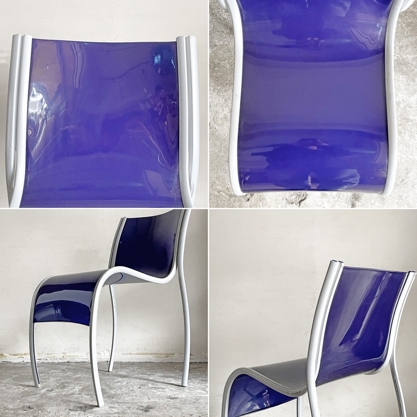 カルテル Kartell FPE chair スタッキングチェア ダイニングチェア 2脚セット アルミ ポリプロピレン ブルー ロンアラッド イタリアモダン 廃番 B ■