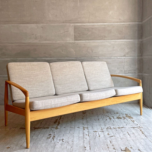 宮崎椅子製作所 ペーパーナイフソファ Paper Knife Sofa 3P 3人掛け W168cm ブナ無垢材 ファブリック Bランク ベージュ カイ・クリスチャンセン 定価：￥379,280- ♪