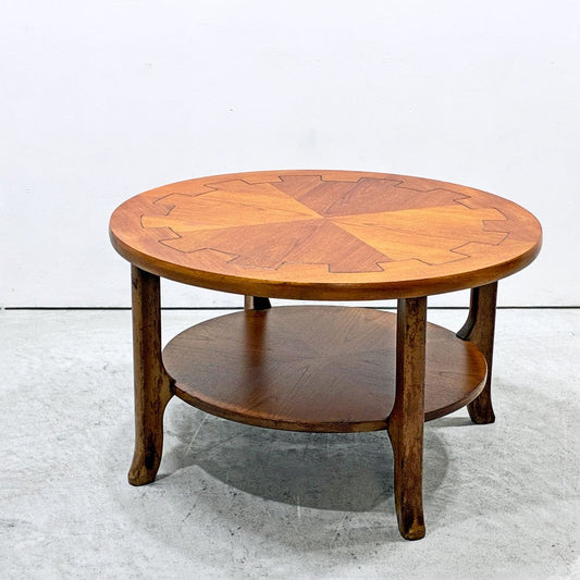 ネイサンファニチャー NATHAN Furniture チーク材 ラウンド コーヒーテーブル センターテーブル コグ 歯車模様 英国ビンテージ ●