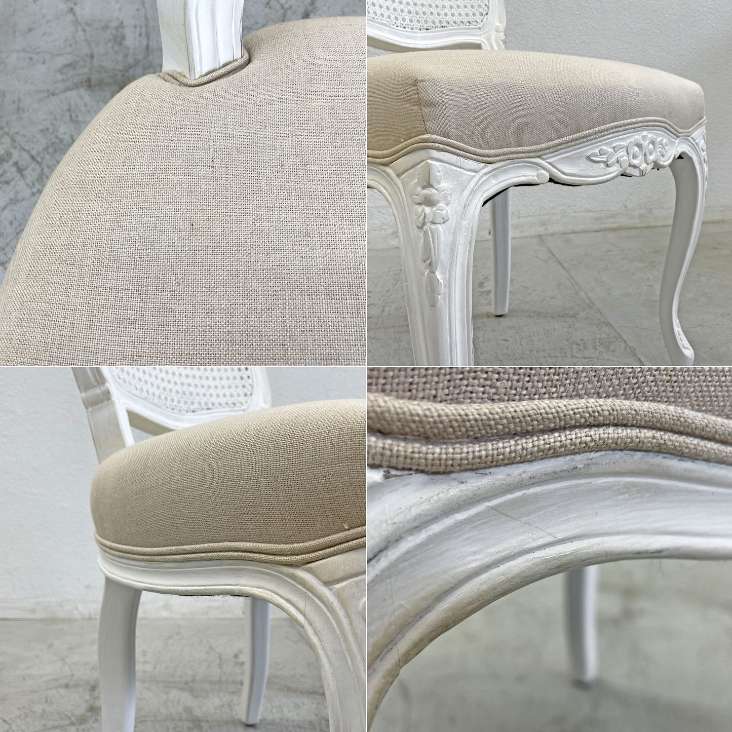 サラグレース Sarah Grace SGD デビュー ダイニングチェア DEBUT DINING CHAIR CHARM BD WHITE&NATURAL LINEN ラタンバック アンティーク風 オーク材 参考価格約55,000円 C〓